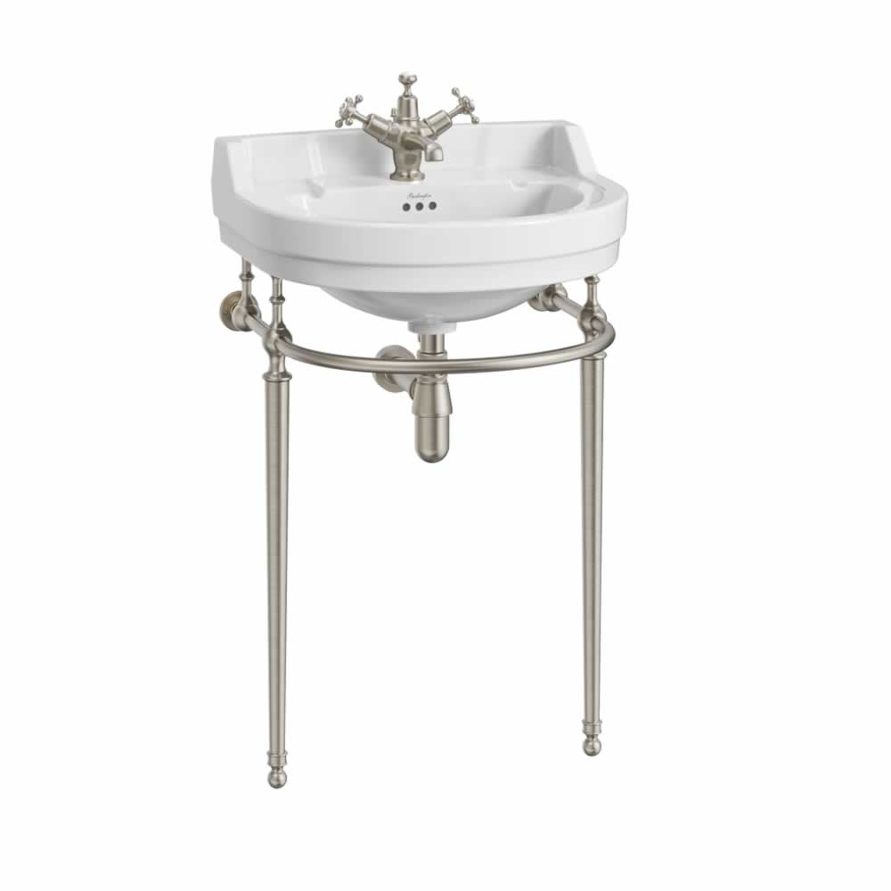 Edwardian round 56cm basin and brushed nickel wash stand